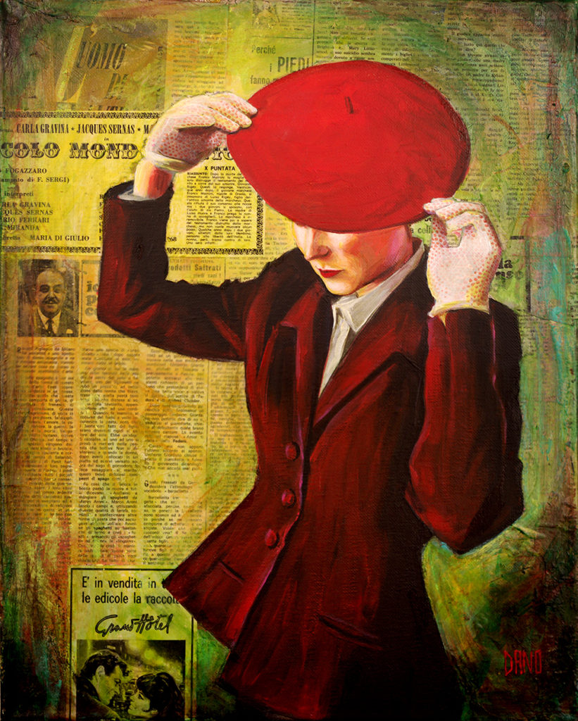 "Red Beret" Acrylic painting on canvas (16" x 20") by artist Dano Carver. 