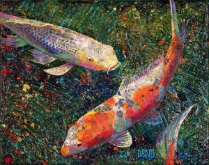 Acrylic painting of two koi fish