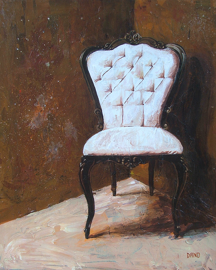 'Find a Seat #6' - Acrylic painting on canvas (16"w x 20"h). Artist: Daniel (Dano) Carver