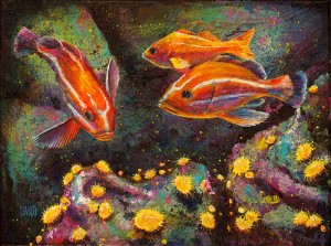 "Jouvenile Rock Fish and Sea Anemones" - acrylic painting on canvas (16" x 12"). Artist: Daniel (Dano) Carver
