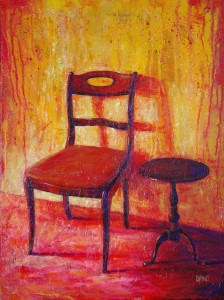 'Find a Seat #9' - Acrylic painting on canvas (18"w x 24"h). Artist: Daniel (Dano) Carver
