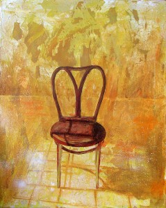 'Find a Seat #1' - Acrylic painting on canvas (16"w x 20"h). Artist: Daniel (Dano) Carver