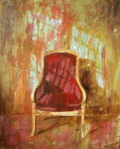'Find a Seat #2' - Acrylic painting on canvas (16"w x 20"h). Artist: Daniel (Dano) Carver